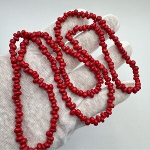 Vintage Red Coral Beaded 34” Continuous Strand Statement Necklace Boho Stunning